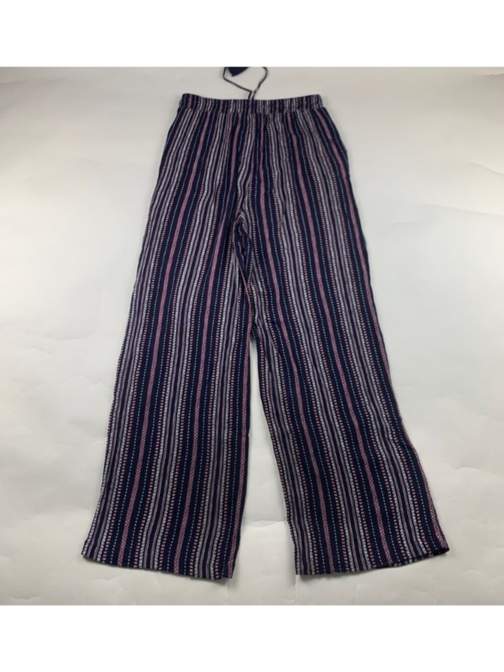 Knox Rose Navy Pink Striped Crinkle Pull On Lounge Pant S - Picture 6 of 7